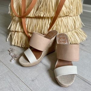 blush & off white espadrille wedge sandals